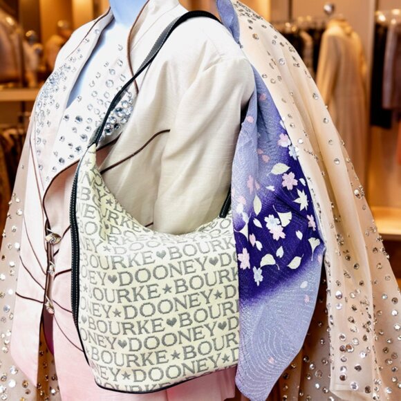 Dooney & Bourke Handbags - Dooney & Bourke Logo Jacquard & Leather Shoulder Bag 16"x7.5"x13" + Free Scarf
